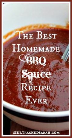 the best homemade bbq sauce recipe ever is in a white bowl with a spoon