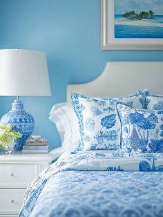 Bohemian Blue & White Beach Bedrooms | BOHO Beach Bedroom