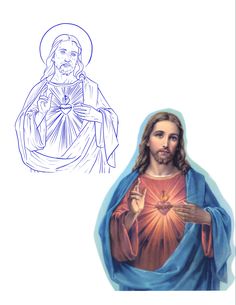 the image of jesus with his hands folded in front of him, and an outline of christ