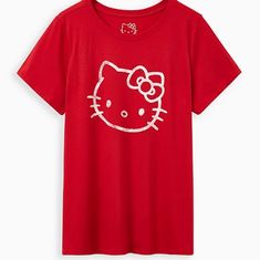 Brand New In Package Torrid Hello Kitty Crew Top Tshirt Size 1x Red Hello Kitty Tshirt, High Low Shirt, Dressy Tank Tops, Dolman Top, Dolman Sleeve Tops, Tunic Tank Tops, Black Feathers, Knit Tunic, Front Tie Top