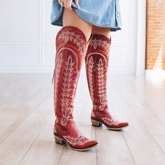 Knee High Cowgirl Boots, Wide Calf Cowgirl Boots, Cowgirl Things, Snip Toe Cowgirl Boots, City Boots, Red Cowgirl Boots, Western Fits, Country Gal, Lane Boots