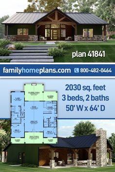 two story house plan with 3 beds and 2 baths