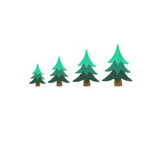 three small trees are in the middle of a row on a white background, with one tree standing out from the others