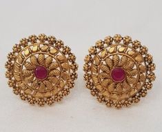 ad eBay - We also deal in wholesale and export of 14K,18K, 22K, Antique Kundan Jadau Jewelery and Platinum Jewelry and machine made Gold and Platinum Diamond Jewelry. We specialize in any type of jewelry that you can imagine. Red 22k Gold Earrings For Wedding, Red 22k Gold Wedding Earrings, Heavy Yellow Gold Bridal Earrings As Gift, 22k Gold Hallmarked Bridal Earrings, Traditional Yellow Gold Clip-on Earrings, Traditional Clip-on Earrings For Festive Occasions, Hand Set Yellow Gold Round Earrings, Heavy 22k Gold Earrings For Formal Occasions, Hand Set Gold Round Earrings