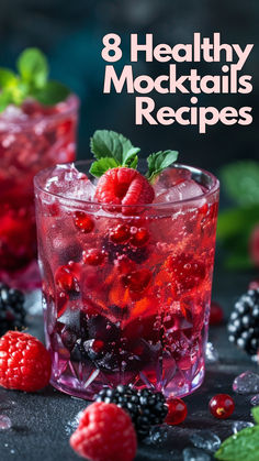 raspberries and blackberries in a glass with ice