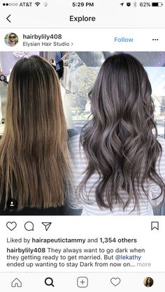 Lilac Ash Brown Hair, Mushroom Brown Hair Extensions, Mushroom Brown Root Melt, Dark Brunette Ash Balayage Hair, Ash Purple Highlights On Dark Hair, Brunette Hair Ash Brown, Women's Hair Color Ideas, Ash Grey Brown Balayage, Blended Ash Blonde Highlights