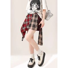 Z-317-16 Casual Patchwork Knee-length Bottoms, Casual Knee-length Patchwork Bottoms, Casual Patchwork Skirt For Fall, Casual Patchwork Skirt, Harajuku Style Cotton Skort For Summer, Casual Asymmetrical Skirt With Patchwork, Casual Plaid Skirt With Patchwork, Casual Plaid Mini Bottoms, Casual Patchwork Skirted Bottoms