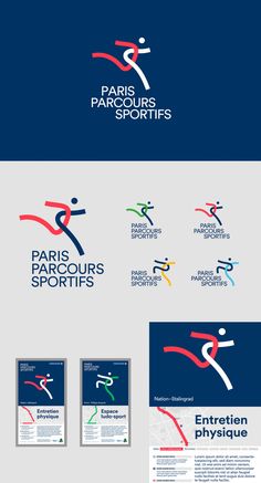 the logo and business cards for paris parcours sports, which are designed by graphic studio