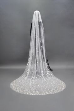 a veil with white dots on the bottom and black ribbon at the bottom is shown