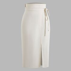 Composition:100%Polyester White Midi Length Pencil Skirt For Summer, White Relaxed Fit Midi Pencil Skirt, White Relaxed Asymmetrical Skirt Dress, White Asymmetrical Relaxed Dress, White Asymmetrical Dress With Relaxed Skirt, White Spring Office Pencil Skirt, White Pencil Skirt For Spring Office Wear, White Spring Pencil Skirt For Office, White Midi Length Formal Skirt