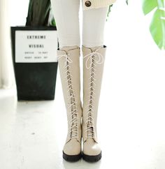 Department Name: Adult Item Type: Boots Insole Material: Short Plush With Platforms: Yes Outsole Material: Rubber Platform Height: 0-3cm is_handmade: Yes Boot Height: Knee-High Heel Type: Square heel Heel Height: High (5cm-8cm) Closure Type: Lace-Up Toe Shape: Round Toe Upper Material: PU Fashion Element: Platform Season: Spring/Autumn Lining Material: Short Plush Boot Type: Basic Pattern Type: Solid Heel Height: 7cm women boots: knee high boots women Leather Style: Soft Leather Platform Height: Trendy Beige Lace-up Boots With Round Toe, Beige Leather Knee-high Winter Boots, Cream Platform Boots With Round Toe For Winter, Trendy Cream Platform Boots For Winter, Cream Round Toe Platform Boots For Winter, White Knee-high Boots With Round Toe For Winter, Winter Lace-up Boots With Almond Toe, Trendy Beige Knee-high Boots With Round Toe, Beige Flat Heel Boots For Winter