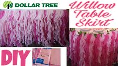 the diy dollar tree table skirt is pink and purple