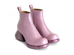 Etta - Pink | Leather ankle boot | Fluevog Shoes Chelsea Boots Pink, Ganni Pink Boots, John Fluevog Shoes, Fluevog Shoes, Expensive Shoes, Heel Caps, Diy Shoes, Rubber Heels, Womens Boots Ankle