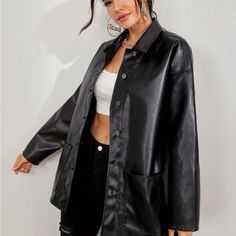 Brand New, In Perfect Condition, Never Worn! Leather Coat Outfit 90s, Leather Coat Womens, Black Leather Coat, Swim Wear, Black Leather Jacket, Casual Coat, Denim Coat, Leather Jackets, Black Jacket