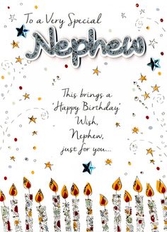 a happy birthday card with stars and confetti on the border, says to all my special nepho