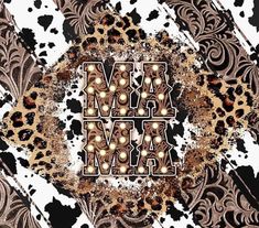 the word mamma spelled in gold and black letters on a leopard - print background