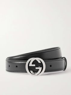 GUCCI Interlocking G leather belt Silver Leather Belt With Logo Plaque, Silver Leather Belt Buckle With Logo Plaque, Elegant Black Belt Buckles With Metal Logo, Elegant Black Belt With Silver-tone Logo, Classic Leather Belt With Silver-tone Logo Plaque, Designer Black Belt Buckle With Silver-tone Logo, Designer Black Belt Buckles With Silver-tone Logo, Elegant Silver Belt With Metal Logo, Gucci Designer Belt Buckles For Business