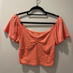 American Eagle Crop Top -Size Small -Never Worn Before! Pink Short Sleeve Crop Top For Day Out, Casual Pink Crop Top For Day Out, Casual Peach Crop Top For Spring, American Eagle Crop Top, Tie Up Crop Top, Striped Tube Top, Cropped Polo, Spaghetti Strap Crop Top, Red Boho