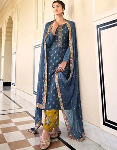 Light Blue Pant style Suit Pure Silk Jacquard Khatli Work, Light Blue Pants, Jacquard Top, Pakistani Suit, Woven Art, Pure Chiffon, Pakistani Suits, Pant Style, Blue Pants