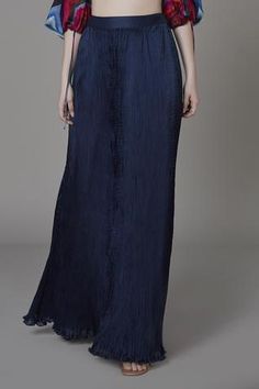 Shop for Saaksha and Kinni Blue Chiffon Micro Pleated Skirt for Women Online at Aza Fashions Pleated Skirt Blue, Skirts Long, Navy Blue Skirt, Pleated Chiffon, Plain Fabric, Women Skirts, Skirt For Women, Skirts Online, Blue Skirt