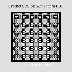 the crochet blanket pattern is shown in black and white