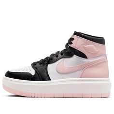 The Air Jordan 1 Elevate High 'Atmosphere' is a stylish sneaker for women that is perfect for any occasion. It features a full leather construction with a zipper on the inside of the collar. The base is white with a black overlay, while the back, Swooshes, and outsole are covered in a soft pink hue. The signature thick sole completes the design. This sneaker is inspired by the Air Jordan series and is perfect for any activity. The release date of 2023-03-28 is an important date for the series. ( Air Jordan 1 Elevate High, Jordan 1 Elevate High, Louis Vuitton Taschen, Air Jordan 1 Women, Jordan 1 Elevate, Nike 1, Jordan Model, Nike High Tops, Nike High