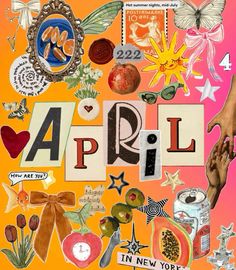 a collage of various items that spell out the word,'aprl '