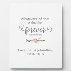 a white square wedding guest book with the words whatever god does it shall be forever