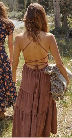 Pretty Summer Dresses Classy Casual, Casual Backless Dress, Backless Summer Dresses, Spring A-line Sundress Backless, Casual Flowy Tie-back Sundress, Floor-length Backless Sundress For Summer, Bohemian Strappy-back Summer Dress, Linen Tie-back Sundress Midi Dress