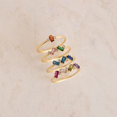 Custom Baguette Gemstone Ring by Caitlyn Minimalist - Etsy Caitlyn Minimalist, Ring With Birthstones, Mother Ring, Mother's Ring, Cz Rings, Birthstone Rings, Baguette Ring, Mother Rings, Sparkly Things