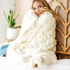 Woman cuddled up in her stretchy and cozy cream blanket by Minky Couture. Blanket Photoshoot, Ethika Womens Outfit, Cream Blanket, Womens Outfit, Minky Blankets, Best Hug, Long Cut, Plush Blankets, Fluffy Blankets