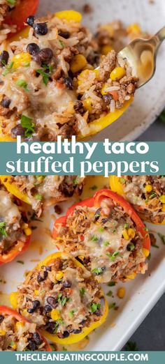 the healthy taco stuffed peppers are ready to be eaten in the oven and served