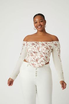 Off-shoulder Floral Print Crop Top For Spring, Spring Floral Off-shoulder Crop Top, Satin Crop Top, Top Forever 21, Forever21 Tops, Shoulder Crop Top, High Low Hem, Plus Size Tops, High Low