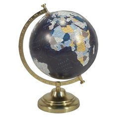 a small globe on a stand with flowers painted on the surface and gold trimmings