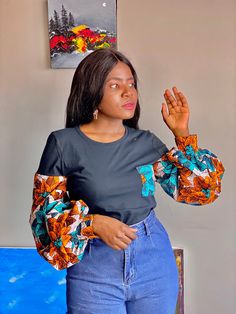 Puffy Sleeves Shirt, African Tops For Women, Kitenge Fashion, African Print Shirt, Ankara Tops, African Tops, Ankara Designs, African Print Clothing, African Print Dress