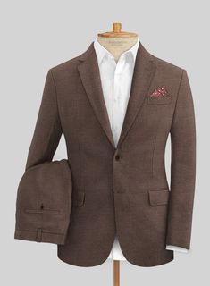 Cultivate the sartorial art by wearing our Italian Prato Brown Dobby Linen Suit. In addition, our suit is made from a pure linen fabric which grants a breezy, sleek and softer touch with a solid brown finish. Meanwhile, proficient tailoring highlights the natural silhouette while keeping you sharp when the weather over Brown Tweed Suit, Grey Wool Suit, Grey Tweed Suit, Green Velvet Jacket, Herringbone Tweed Jacket, White Linen Suit, Peaky Blinders Suit, Royal Blue Suit, Tweed Trousers