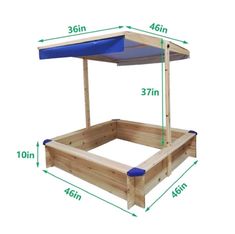 a wooden bed frame with measurements for the top and bottom part, including an attached platform