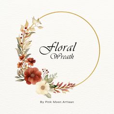 floral wreath with watercolor flowers and leaves