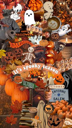 a collage of pumpkins, jack - o'- lanterns and other halloween decorations