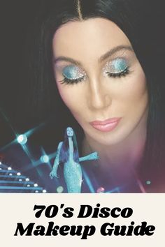 70s Disco Makeup Silver, Disco Era Jewelry, 70s Blue Eye Makeup, Nails For Disco Party, Disco Era Hair And Makeup, 70s Disco Pictures, Pink Disco Makeup Looks, Cher Make Up 70s