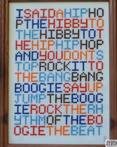 a cross stitch pattern with the words in different colors