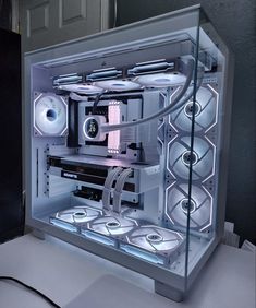 the inside of a computer case with various components in it