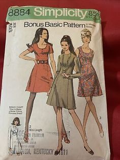 Princess Sheath Dress 16 Simplicity 8884 Sewing Pattern Mini Knee VTG 60s CUT  | eBay Mod Dress Pattern, Princess Dress Patterns, Princess Seam Dress, Simplicity Patterns Dresses, 1970s Sewing Patterns, Simplicity Dress, Robes Vintage, Dress Princess, Miss Dress