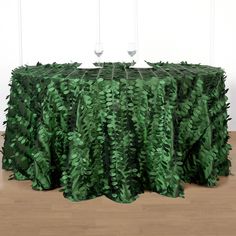 120inch Green Leaf Petal Taffeta Round Tablecloth Tablecloth Round, Party Table Settings, Table Overlays, Theme Nature, Event Table, Tablecloth Sizes, Mantel Redondo, Nature Themed, Green Item