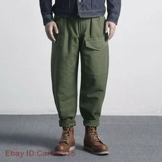 Red Tornado Repro British Army Pants Vintage Men's Military Trousers High Rise | eBay Cotton Trousers For Outdoor Activities, Cotton Cargo Pants For Outdoor Activities, Baggy Tapered Leg Outdoor Pants, Outdoor Tapered Leg Pants With Hip Pockets, Military Style Cotton Pants, Military Style Cotton Pants For Outdoor Activities, Outdoor Trousers With Patch Pockets, Baggy Tapered Leg Bottoms For Outdoor, Relaxed Fit Outdoor Pants With Belt Loops