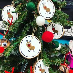 a christmas tree with ornaments hanging from it