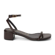 Vegan block heel sandal with ankle strap. $47.95 Trending Flats, Comfy Heels, Sandals Brown, Block Heel Sandals, Brown Heels, Heeled Sandal, Heel Sandal, Boot Accessories, Brown Sandals