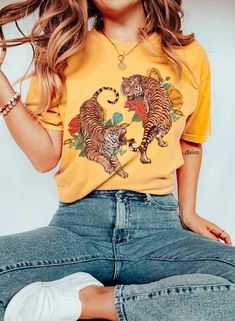 Tiger Shirt Comfort Colors® Yin Yang Floral Tiger Graphic Tee Botanical Shirt Year of the Tiger Boho Hippie Animal Indie Flowers Cottagecore - Etsy Short Sleeve Tiger Print T-shirt For Summer, Tiger Print Short Sleeve T-shirt For Summer, Yellow Casual Tops With All Over Print, Casual Yellow Tops With All Over Print, Yellow Cotton Top With All Over Print, Summer Short Sleeve Tops With Tiger Print, Summer Cotton Tops With Tiger Print, Yellow Short Sleeve Top With All Over Print, Summer Short Sleeve T-shirt With Tiger Print