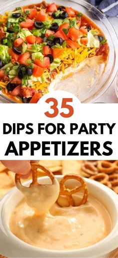 dips for party appetizers with text overlay that reads 35 dips for party appetizers