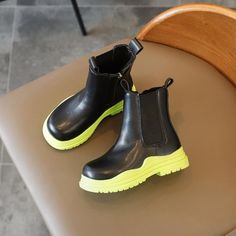 Children's Boys Girls Color Blocking Short Boots PU Leather Children's Martins - PrettyKid Chelsea Boots Platform, Boots Platform, Leather Chelsea Boots, Rubber Boots, Season Winter, Short Boots, Purple Green, British Style, Boy Girl